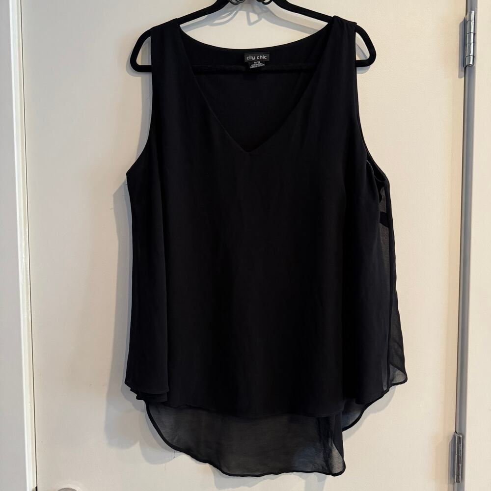 City Chic Tank Top Black V-Neck Hi-Low Hem Pullover Sleeveless Sz M/18